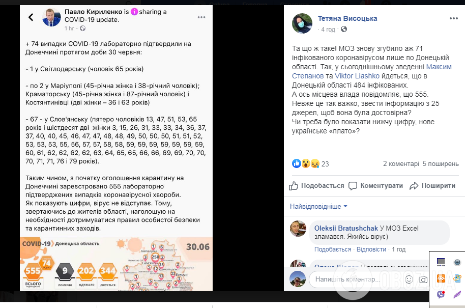 Скриншот со страницы в Facebook Татьяны Высоцкой