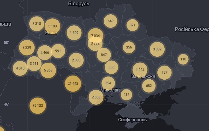Карта поширення коронавірусу в Україні