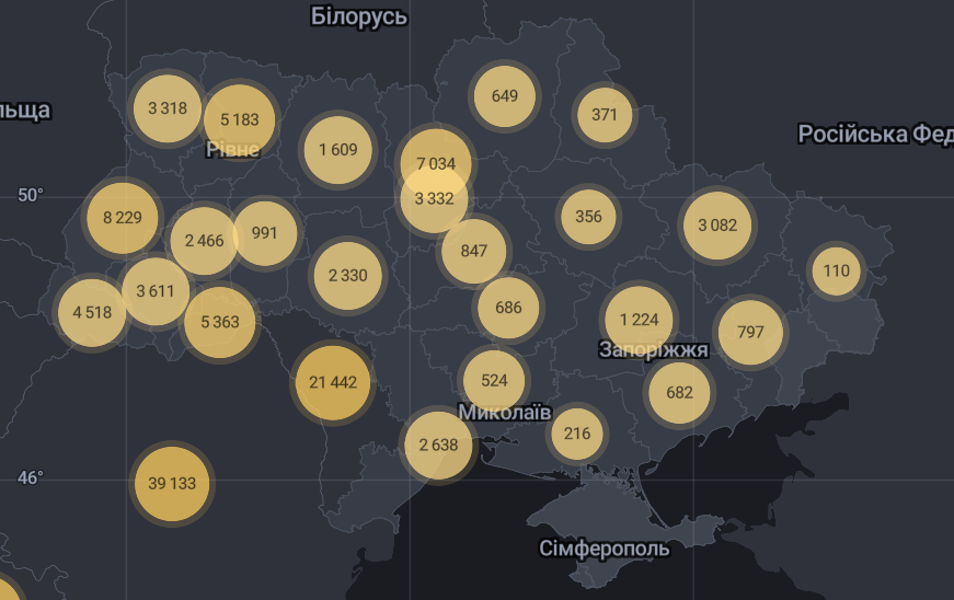 Карта распространения коронавируса в Украине