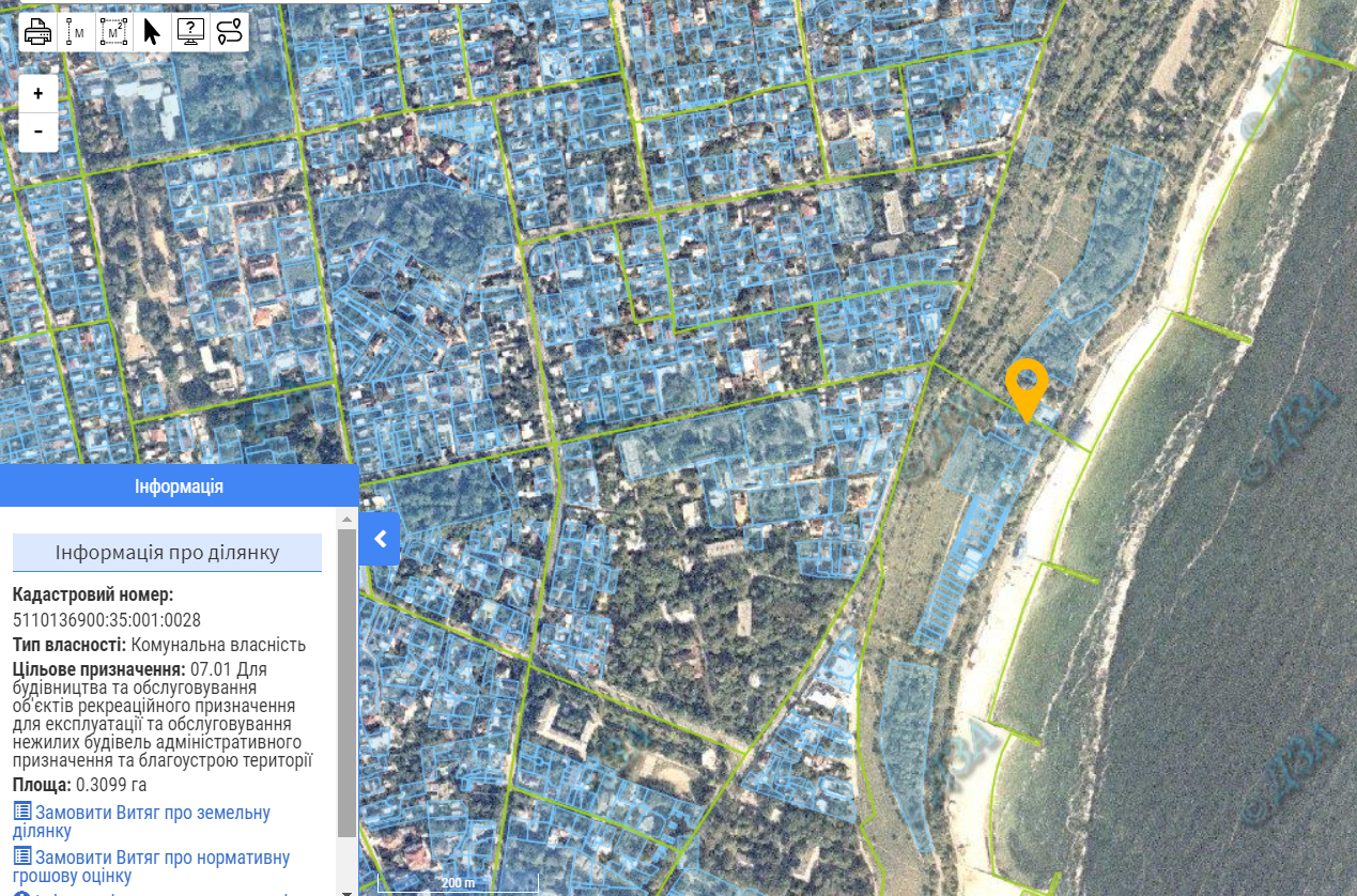 Ділянка на публічній кадастровій карті