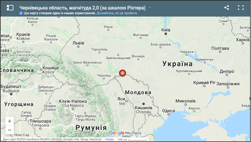 Епіцентр землетрусу в Чернівецькій області
