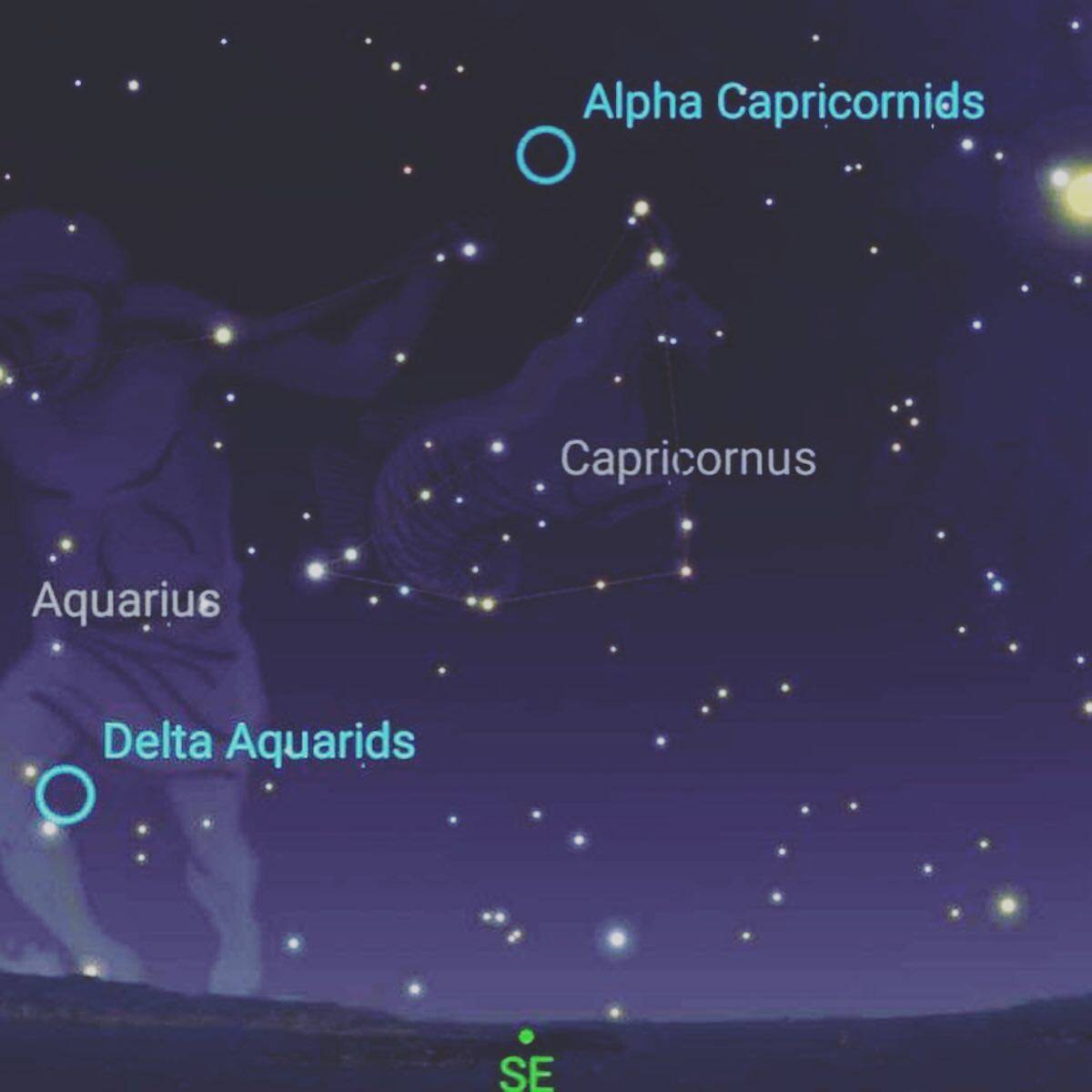 Метеорні потоки Дельта-Аквариди і Альфа-Каприкорніди в небі