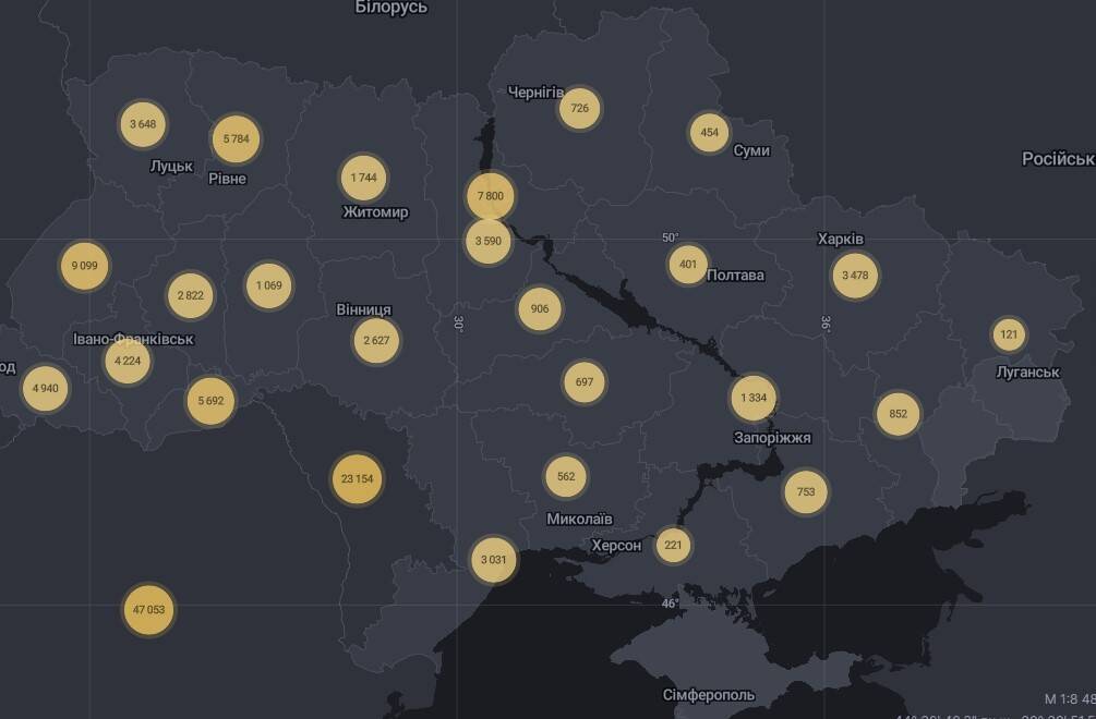 Карта поширення коронавірусу в Україні