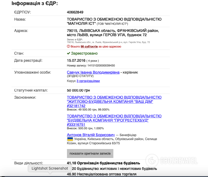 Скриншот із бази даних системи Prozorro