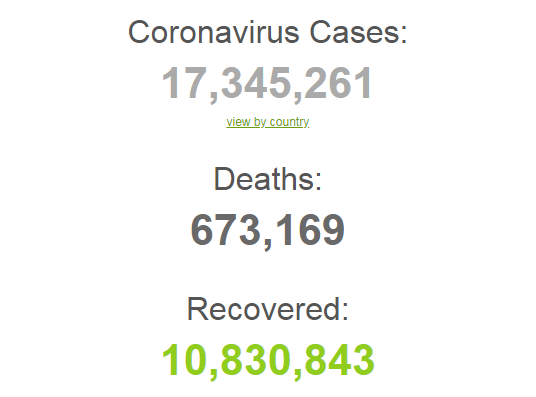 Коронавирусом заразились более 17,3 млн человек в мире