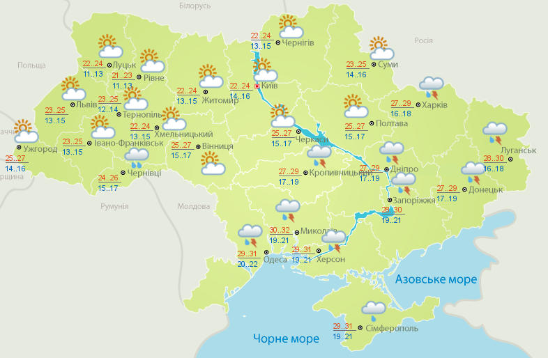Прогноз погоди в Україні на 31 липня