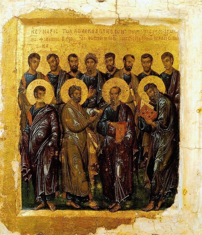 Собор Двенадцати апостолов. Византийская икона, начало XIV века