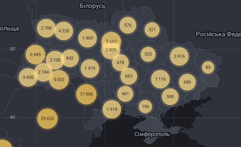 Карта поширення коронавірусу в Україні