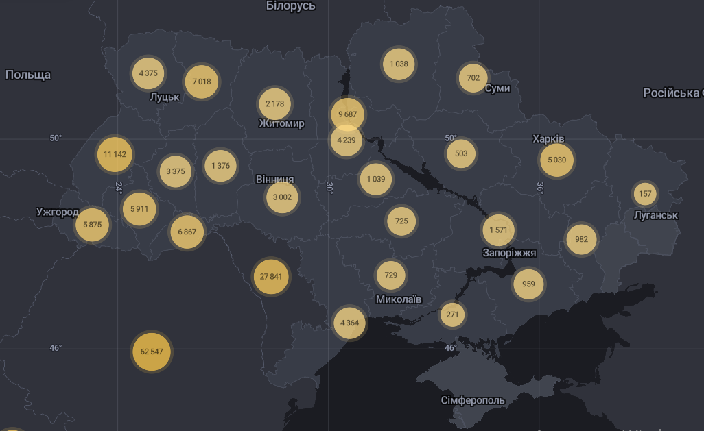 Карта распространения COVID-19 в Украине