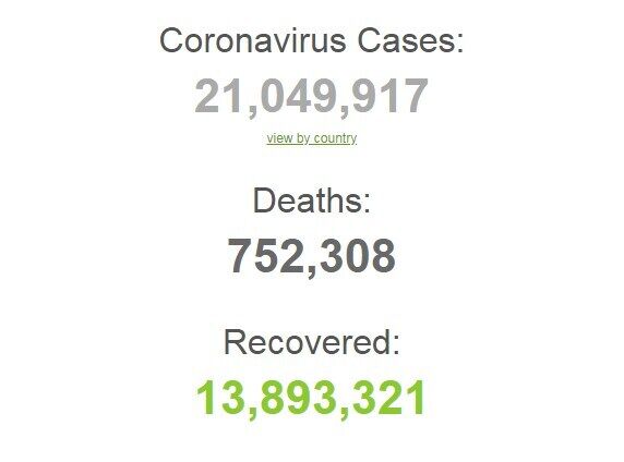 Коронавирусом заразились более 21 млн человек в мире.