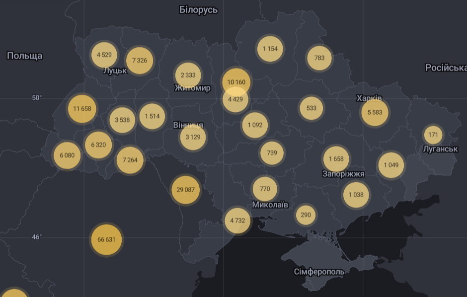 Карта распространения коронавируса в Украине