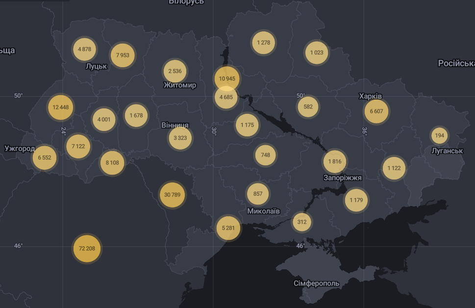 Карта распространения коронавируса в Украине