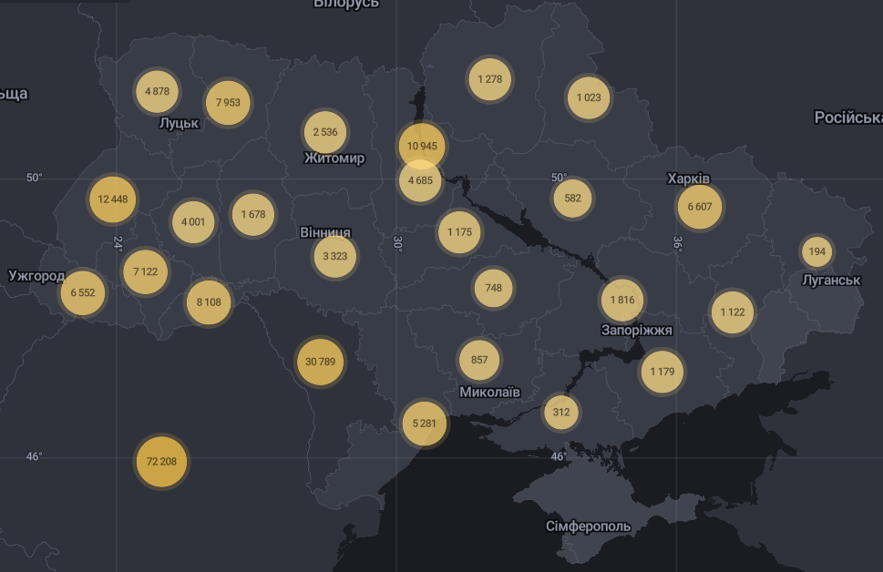 Карта поширення коронавірусу в Україні