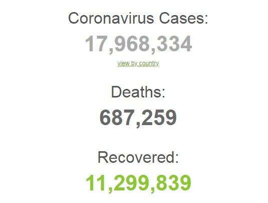 Коронавирусом во всем мире заразились более 17,9 млн человек.