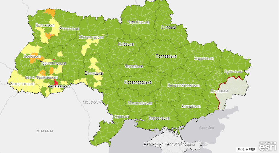 Візуалізація епідемічних показників на рівні районів і міст обласного значення.