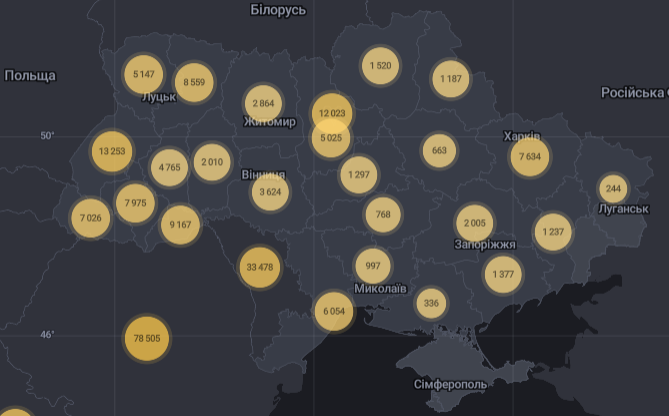 Карта распространения коронавируса в Украине