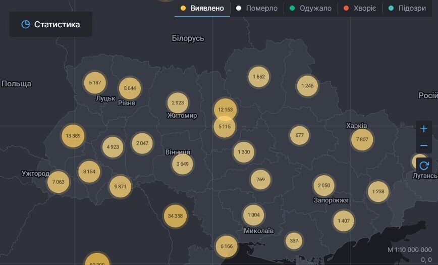 Карта поширення коронавірусу в Україні