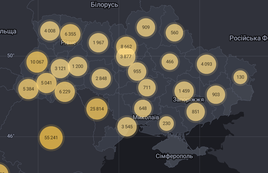 Карта распространения коронавируса в Украине