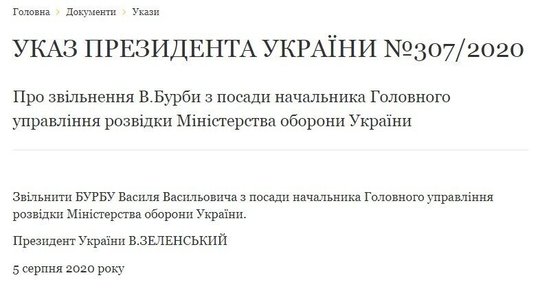 Зеленский уволил Василия Бурбу с должности главы ГУР