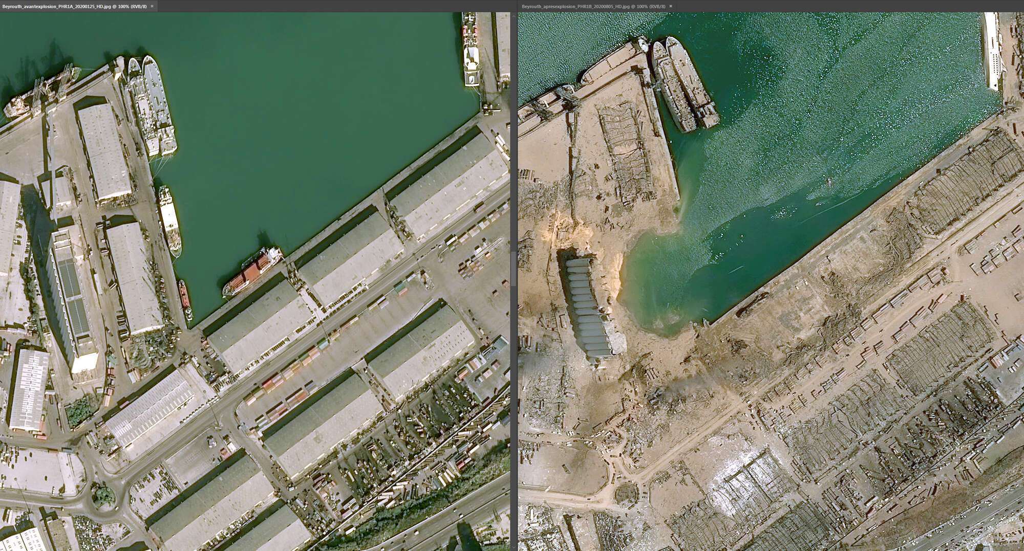 Порт Бейруту до і після трагедії 4 серпня