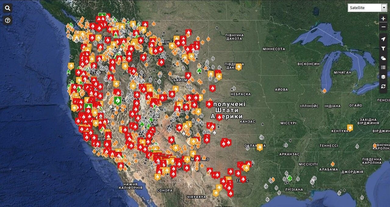 В трех штатах США зафиксировали почти 100 крупных пожаров