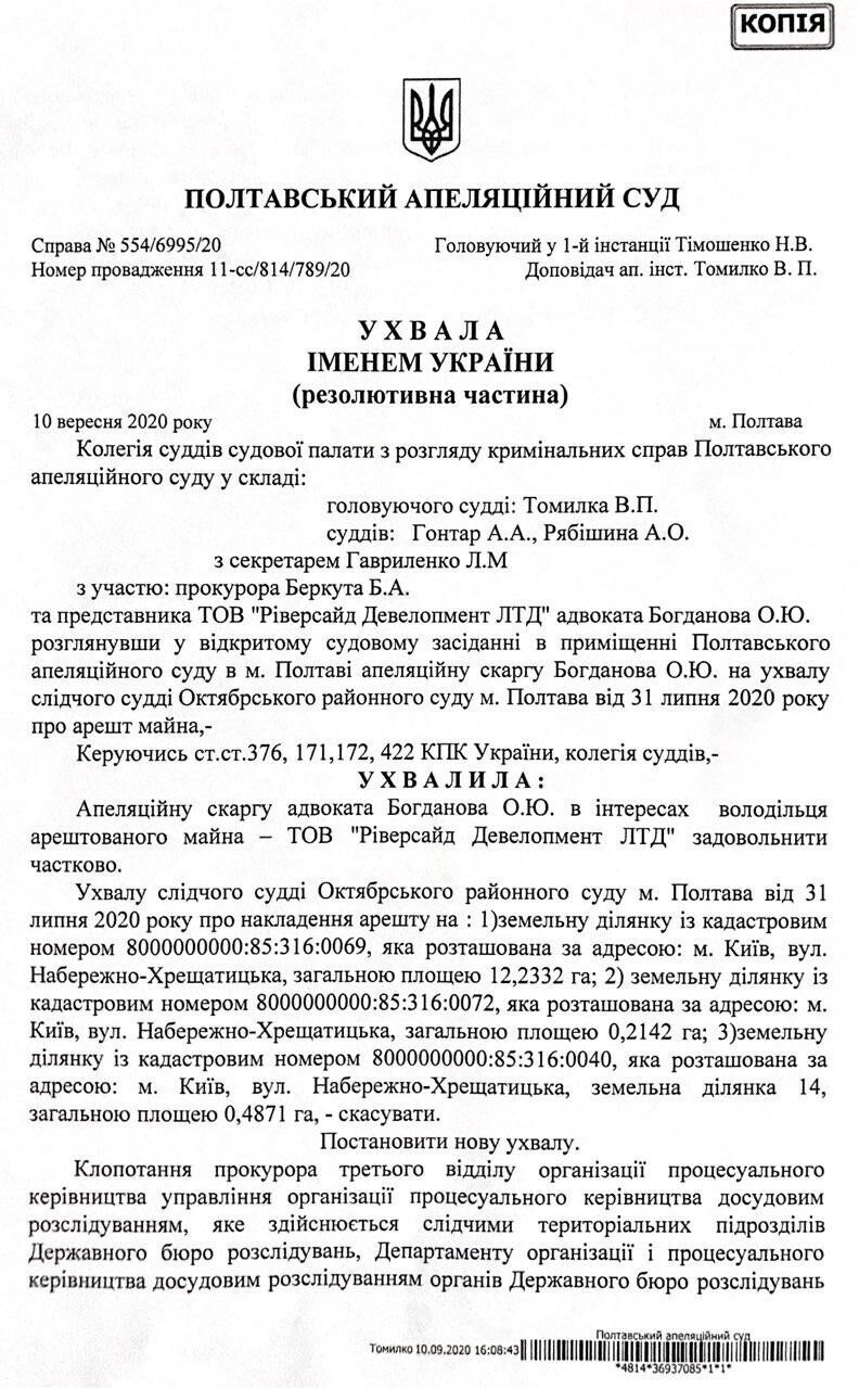 Арешт ділянки Нового Подолу скасували