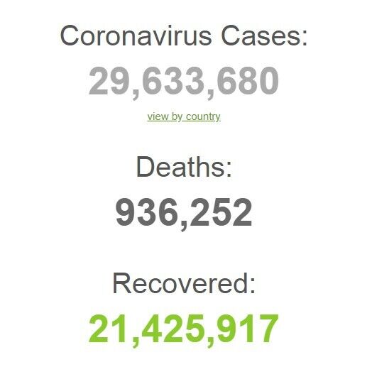 Коронавірусом у світі заразилися майже 29,5 млн осіб: статистика на 15 вересня
