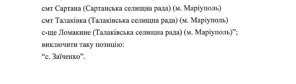 Розпорядження Кабміну про включення села Заїченко до списку окупованих.