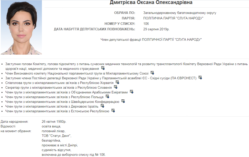 Информация о нардепе на сайте парламента.