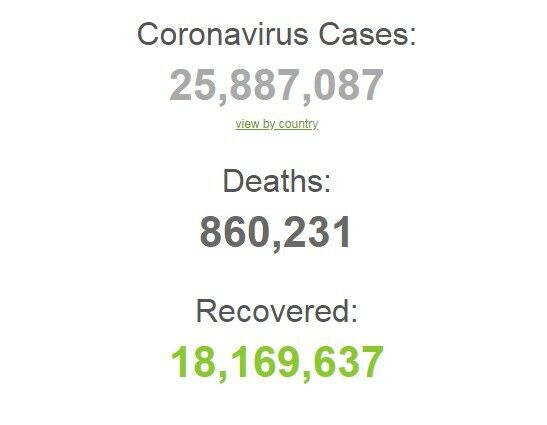 Коронавірусом заразилися понад 25,7 млн осіб в світі.