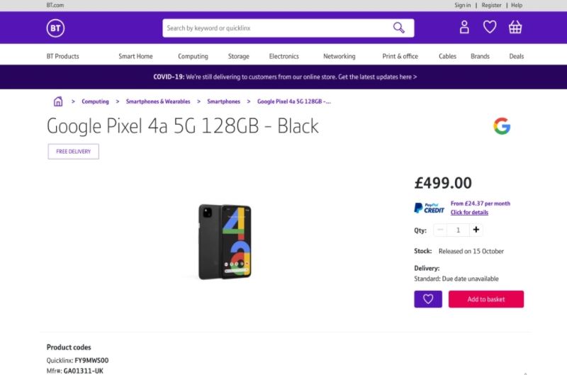 У мережу злили ціну та характеристику смартфона Google Pixel 5