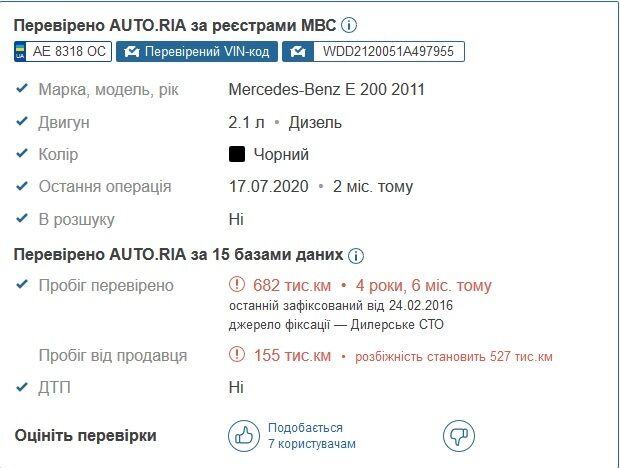 Mercedes E-Class 2011, пробіг якого скрутили мінімум на 525 тис. Км.