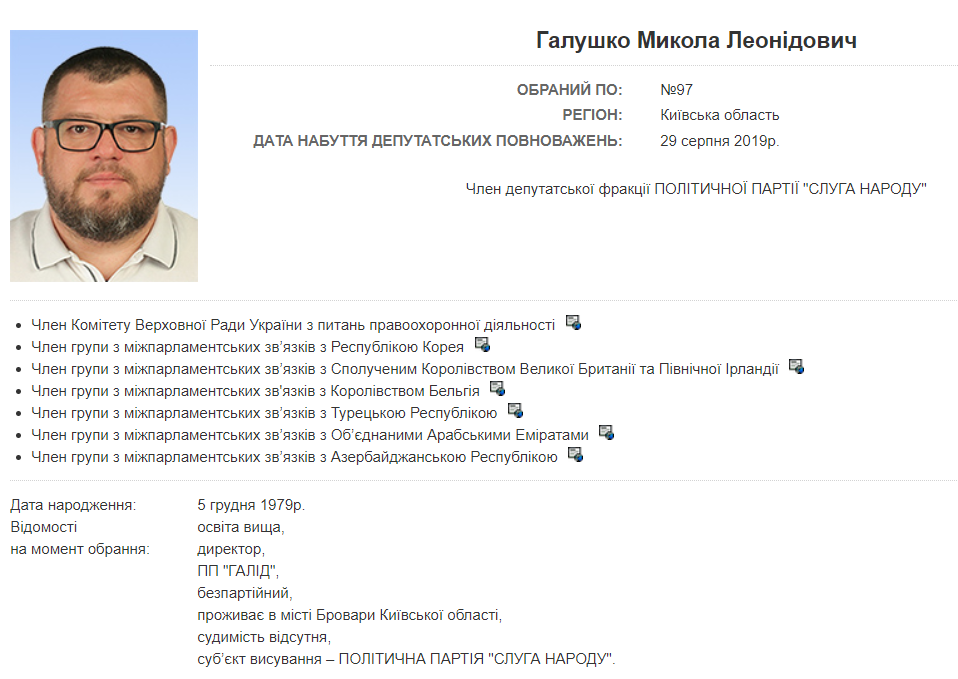Профіль Галушка на сайті Верховної Ради