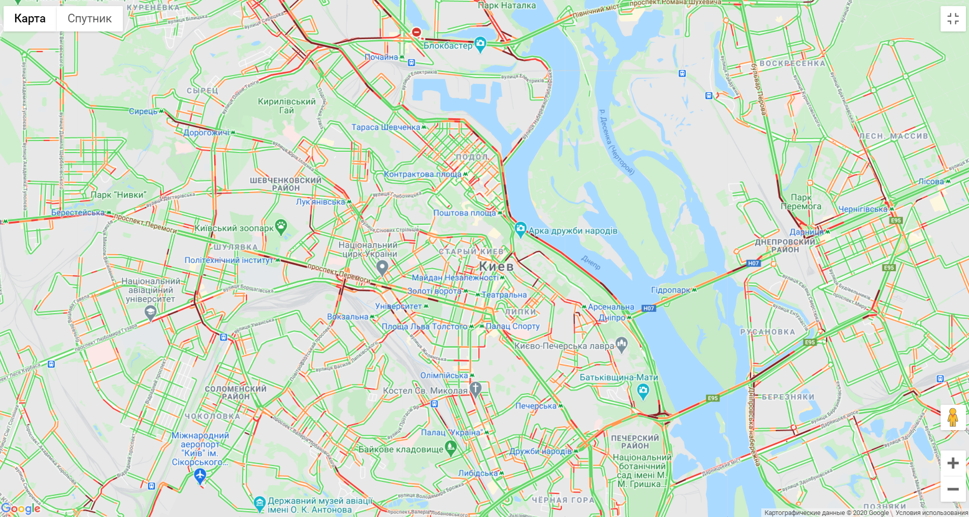 Карта заторів у Києві.