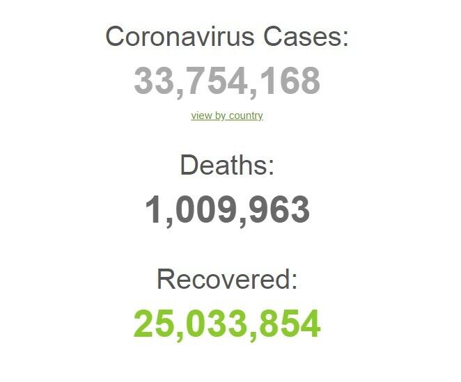 Коронавірусом заразилися понад 33 млн по всьому світу: статистика на 29 вересня