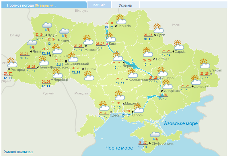 Погода в Украине на 6 сентября