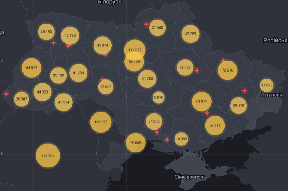 Карта распространения COVID-19 в Украине