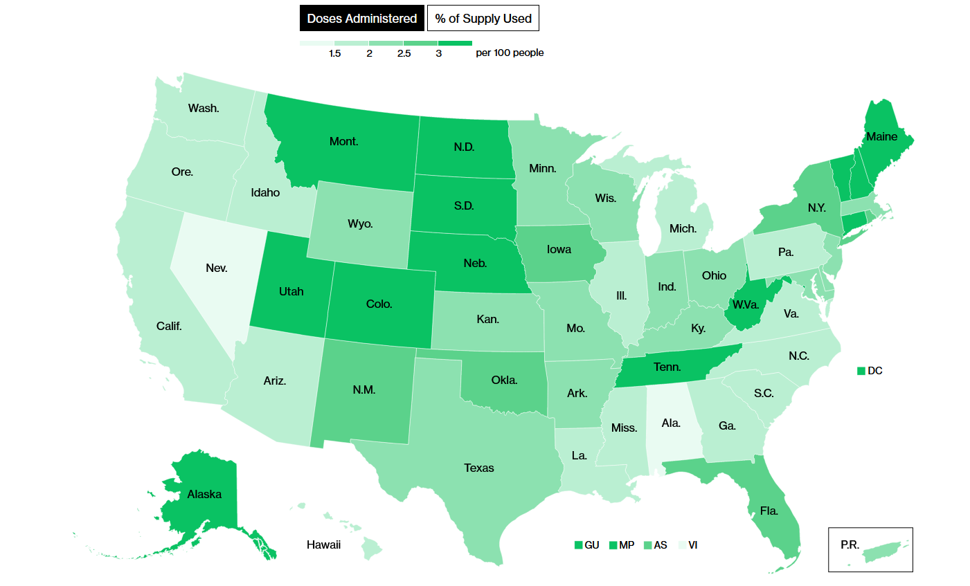 Карта вакцинации от COVID-19 в США