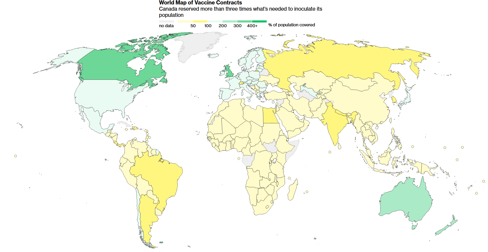 Карта контрактів на вакцину від COVID-19 у світі