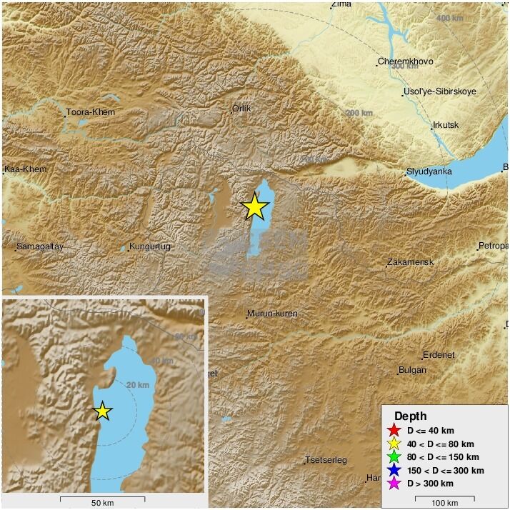 Эпицентр землетрясения на российско-монгольской границе.