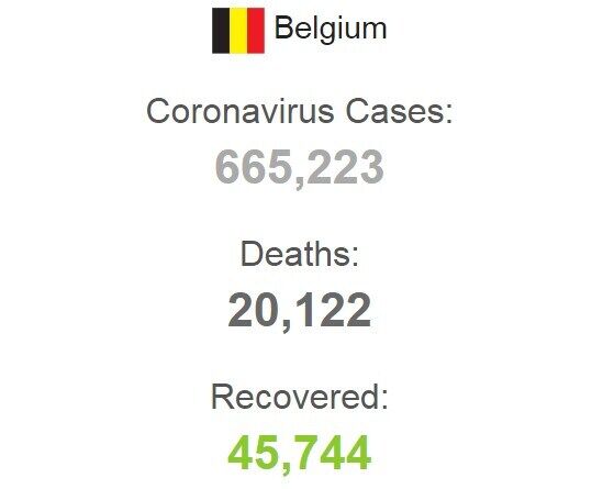 Статистика заболеваемости коронавирусом в Бельгии.