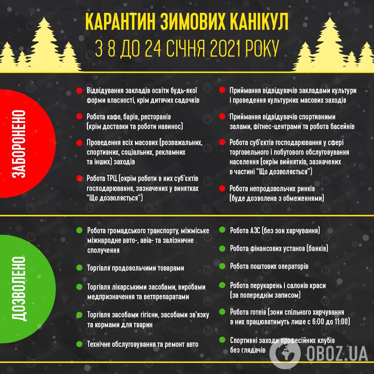 Карантинні обмеження на час зимового локдауну в Україні