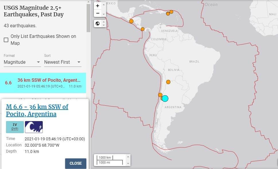 Землетрясение в Аргентине