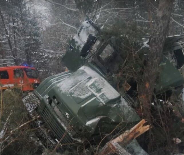 Грузовик врезался в дерево.