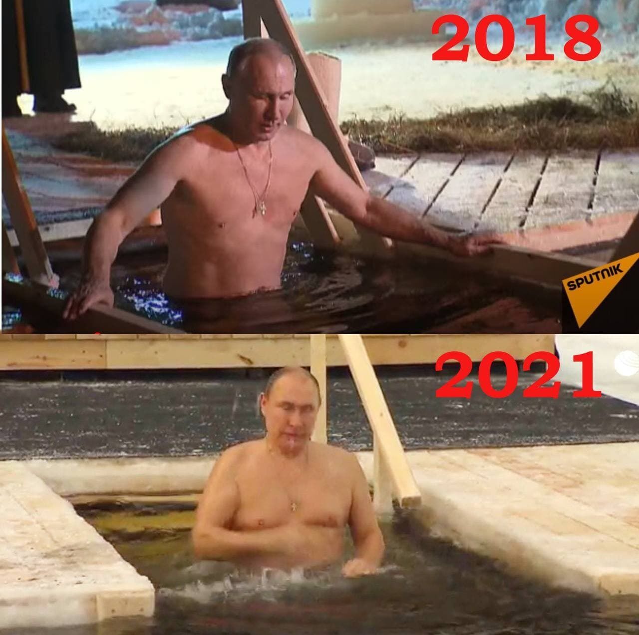 Путін у 2018 і 2021 роках.