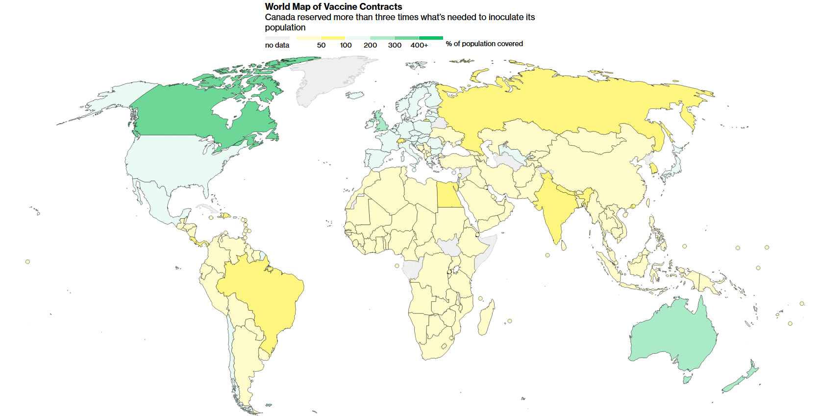 Карта контрактов на вакцину от COVID-19 в мире