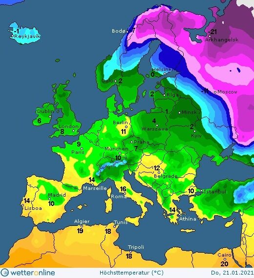 Карта погоды в Украине на 21 января.