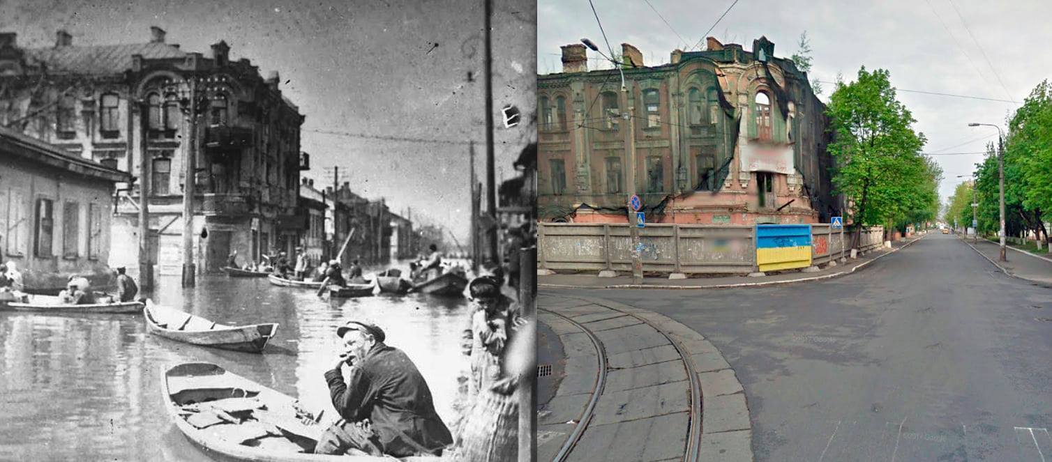 Слева – Киев, Подол, в 1931 году, справа – в 2020 году