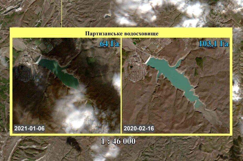Уровень воды в Партизанском водохранилище.