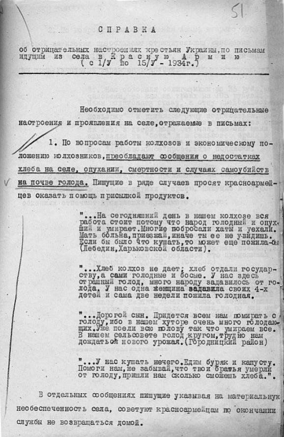 Документ СРСР про наслідки Голодомору.